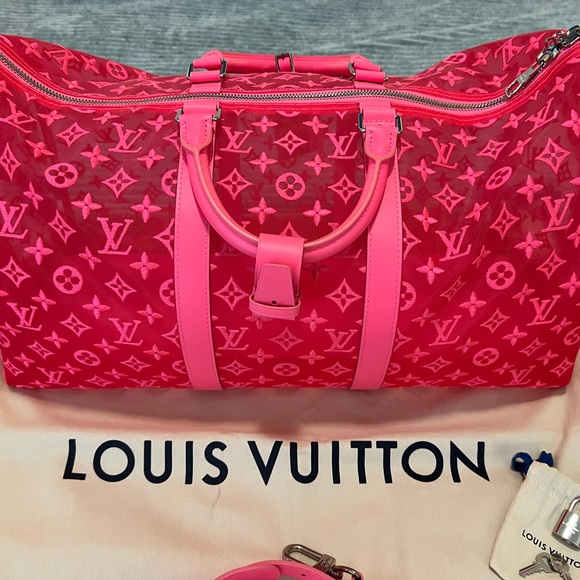 Louis Vuitton SS20 Lace Mesh See Through Pink Keepall 50 New/Excellent Condition - Picture 2 of 13